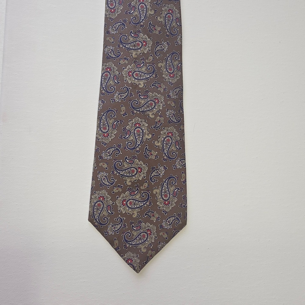 Givenchy Monsieur Mens Silk Tie Brown Blue Paisley Made in Italy Formal Necktie - Picture 2 of 3